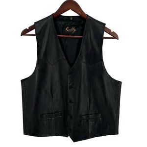 Scully Vest Mens 42 (M) Black Leather Motorcycle Biker Western Wear Casual